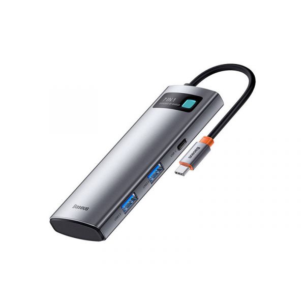 Baseus Metal Gleam 7-Port USB Type-C HUB dokkoló állomás, szürke (B00030708811-00)